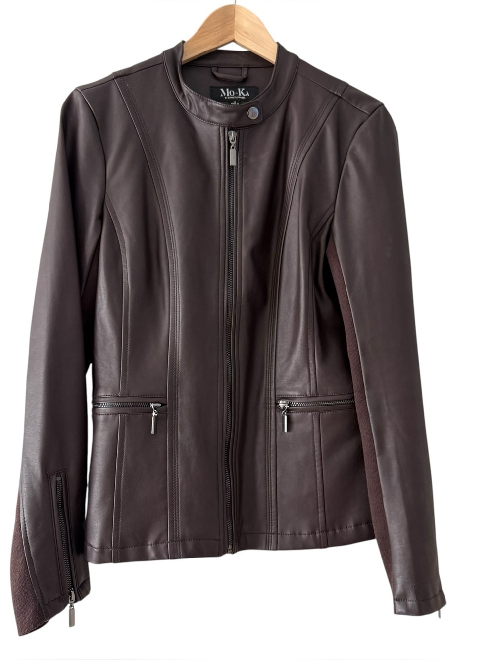 Mo-Ka Women's Brown Faux Leather Zip-Front Jacket
